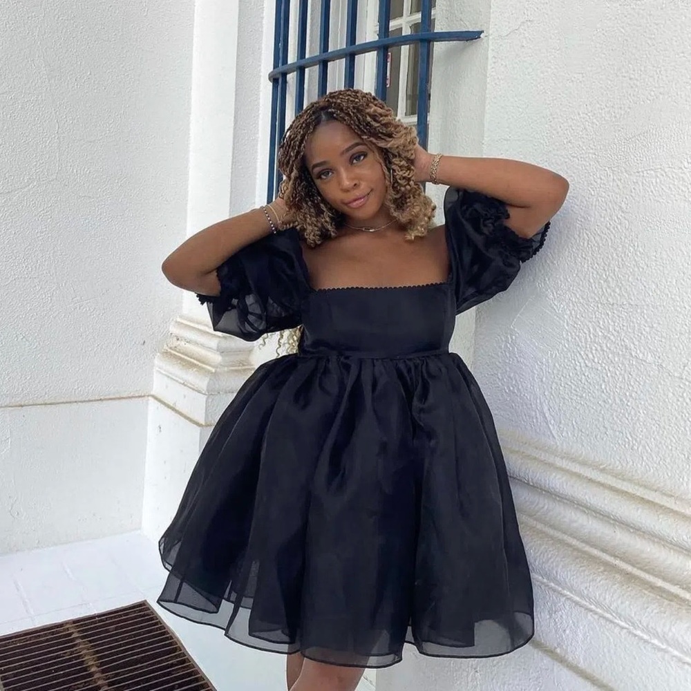 Selkie black caviar puff mini dress plus size 3x